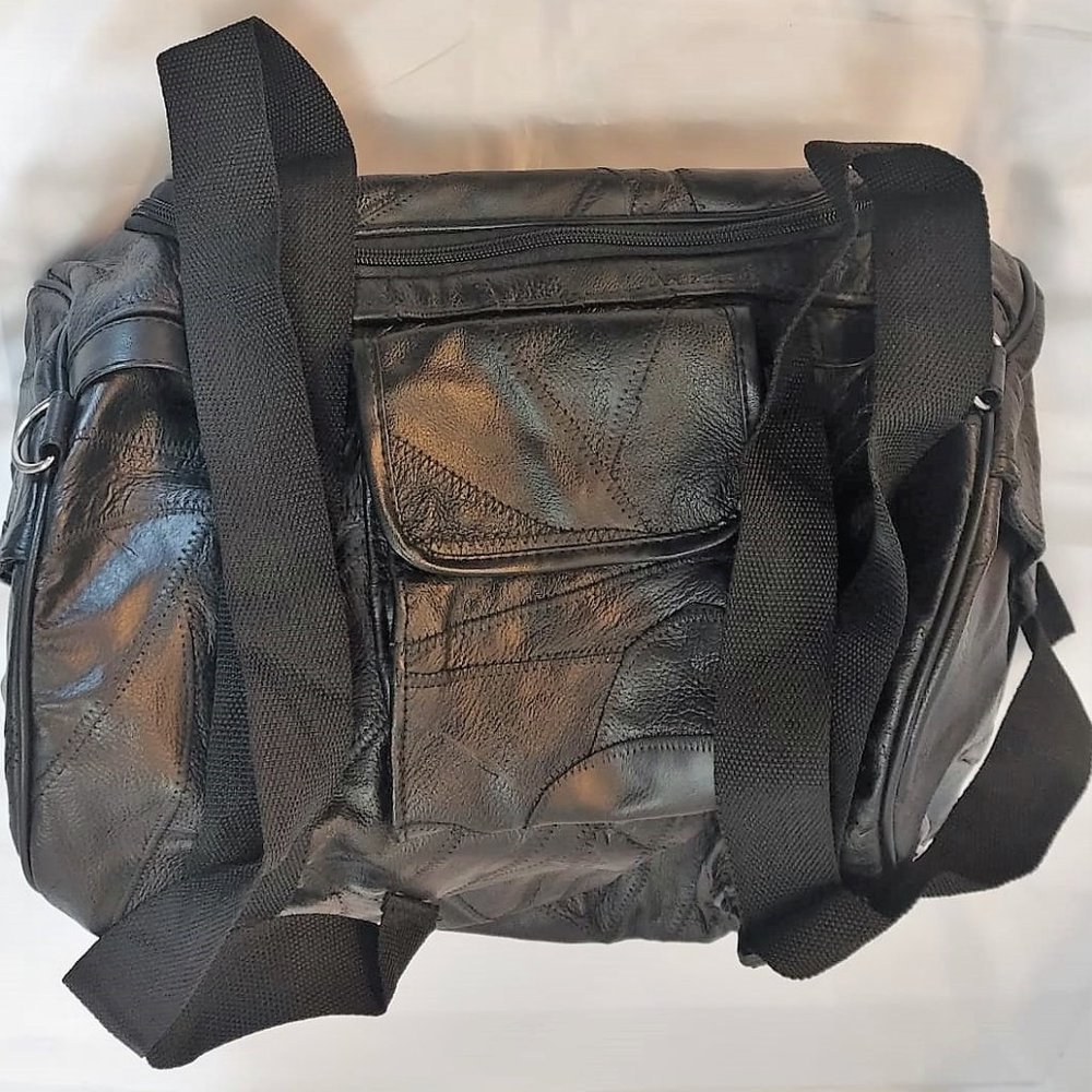 Diamond Plate Buffalo Leather Motorcycle Bag - Barrel Style